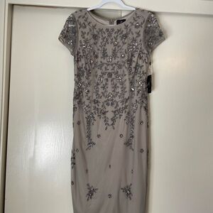 Adrianna Papell Gray Sequin Sheath Dress